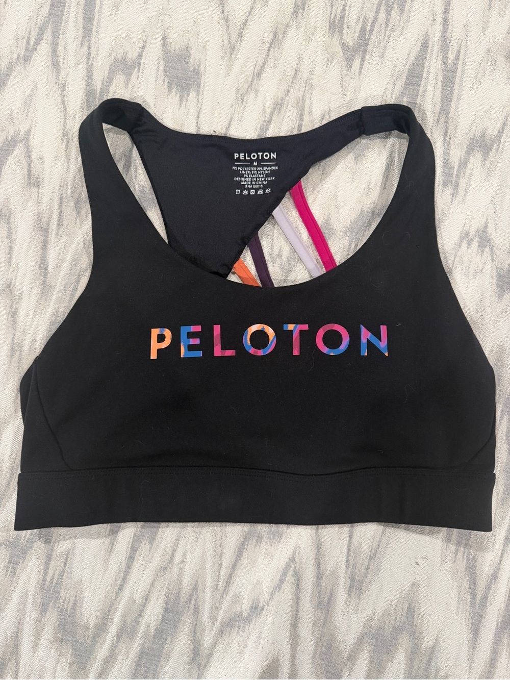 Peloton Black Crop Sports Bra with Multicolor Logo